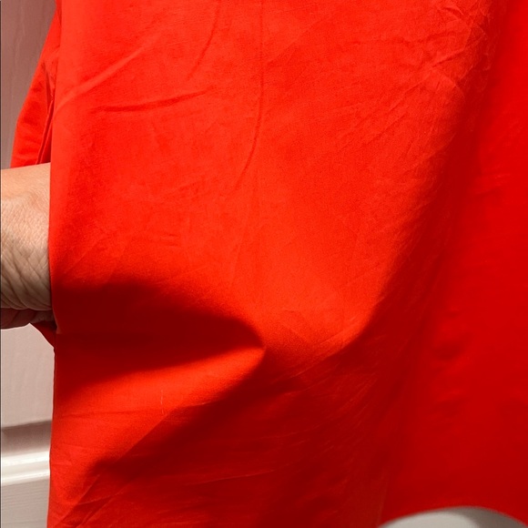 LOFT Bright Orange/Red Dress with Puff Sleeves - Picture 3 of 4